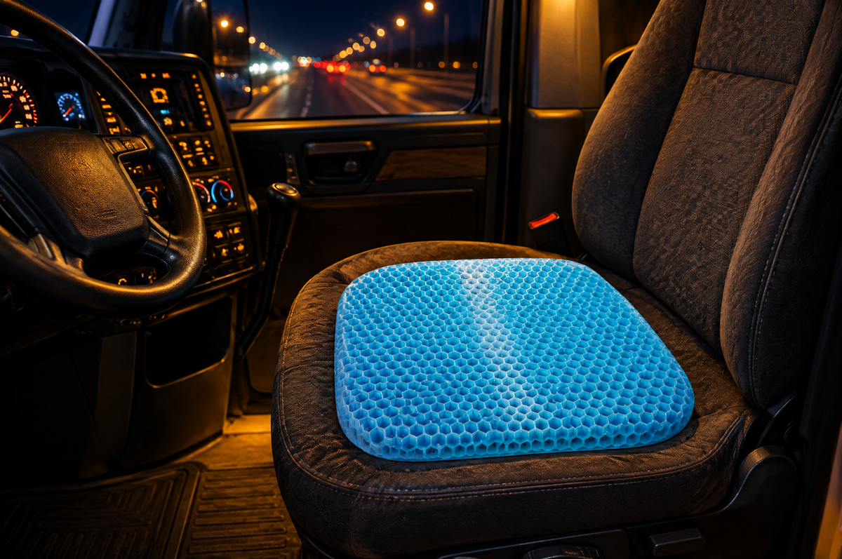 Milewell cushion on a truck seat at night