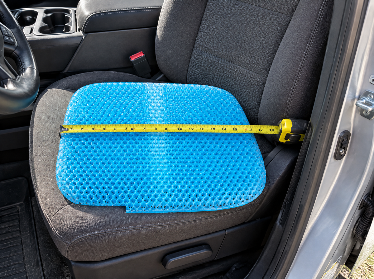 Measuring the Milewell cushion on a pickup truck seat