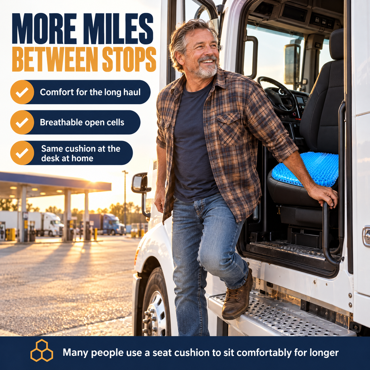 More miles between stops: trucker stepping out of his cab