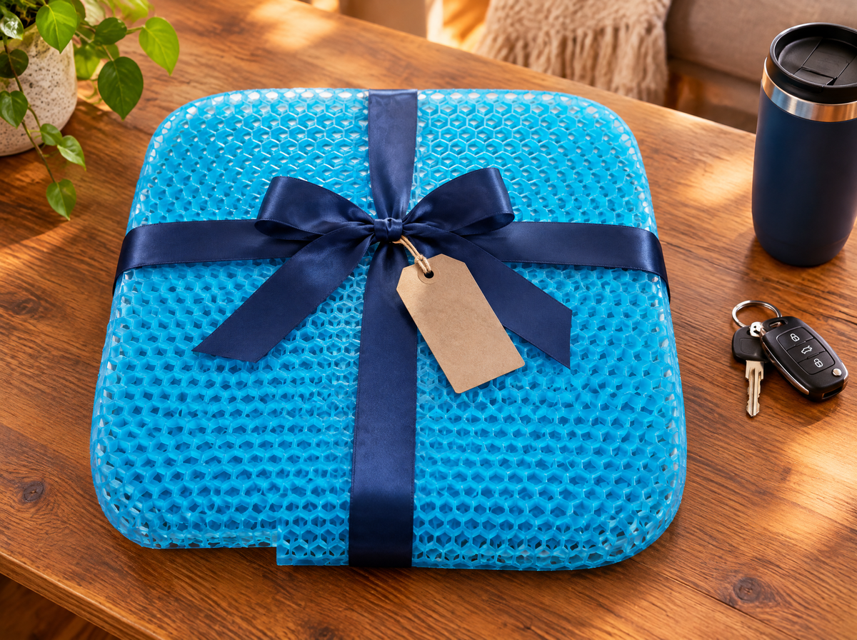 Milewell cushion wrapped with a ribbon as a gift