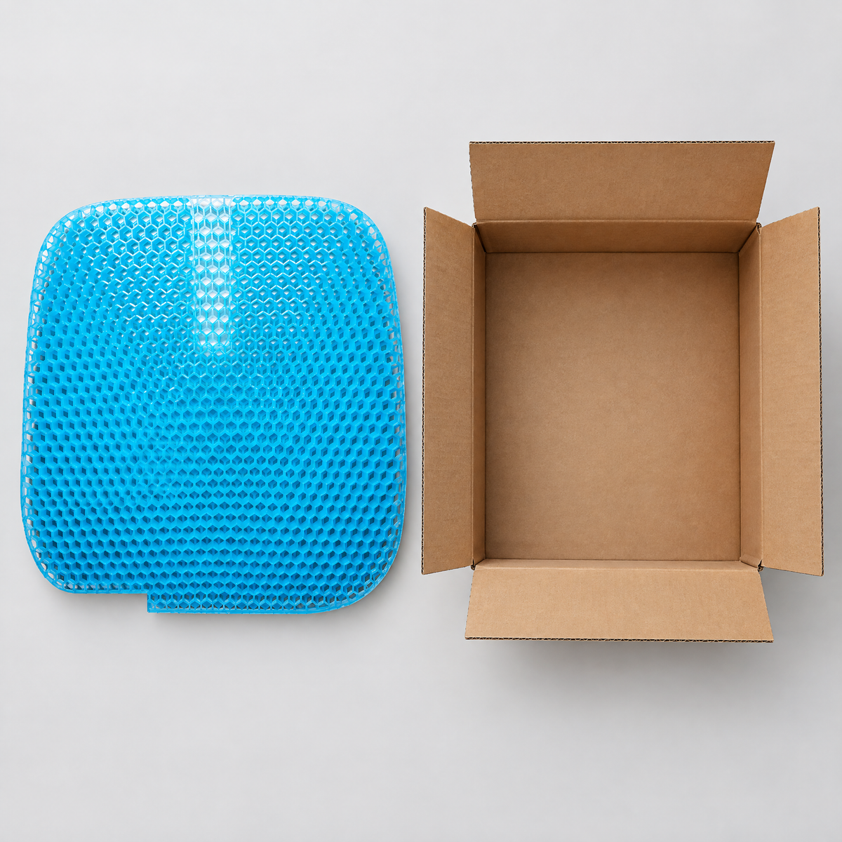 Milewell cushion next to its shipping box