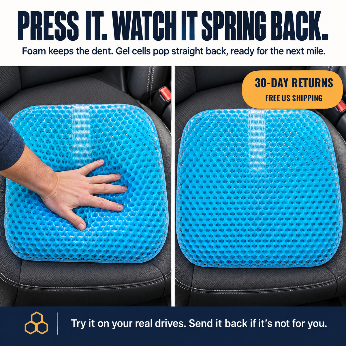 Press it and watch the gel cells spring back. 30-day returns, free US shipping